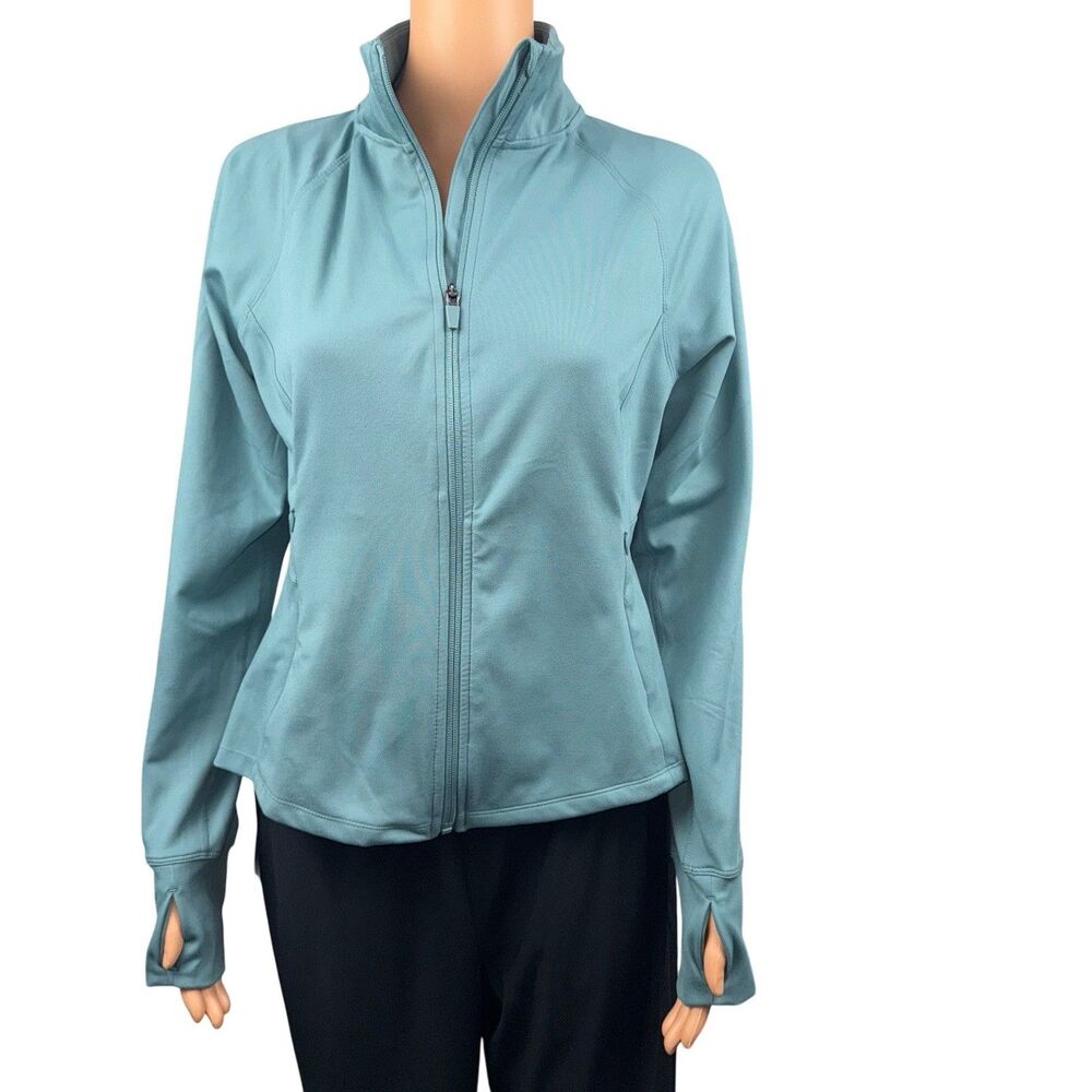 Jockey Womens Medium Artic Blue Full Zip Front Tulip Hem Yoga Active Jacket New